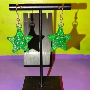 3 FOR $13-💚 Green Glitter Star w/ Face Earrings💚